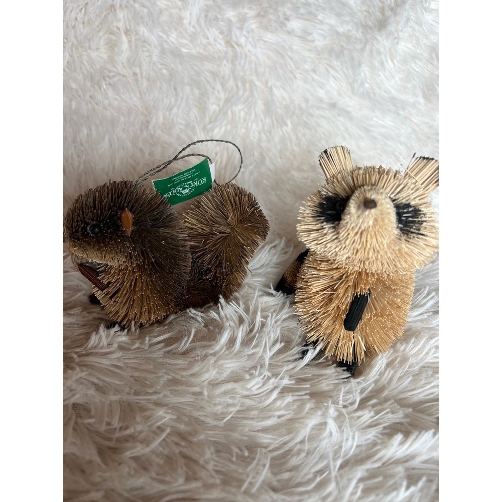 Kurt Adler Buri Fiber Woodland Ornaments Christmas Raccoon Chipmunk Rustic